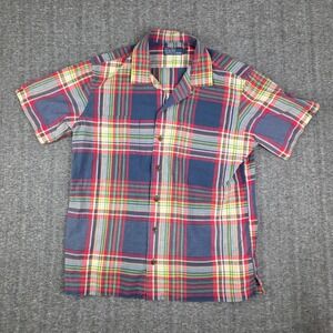 VTG Polo Ralph Lauren Plaid Camp Shirt Mens L Loop Collar Patchwork Short Sleeve